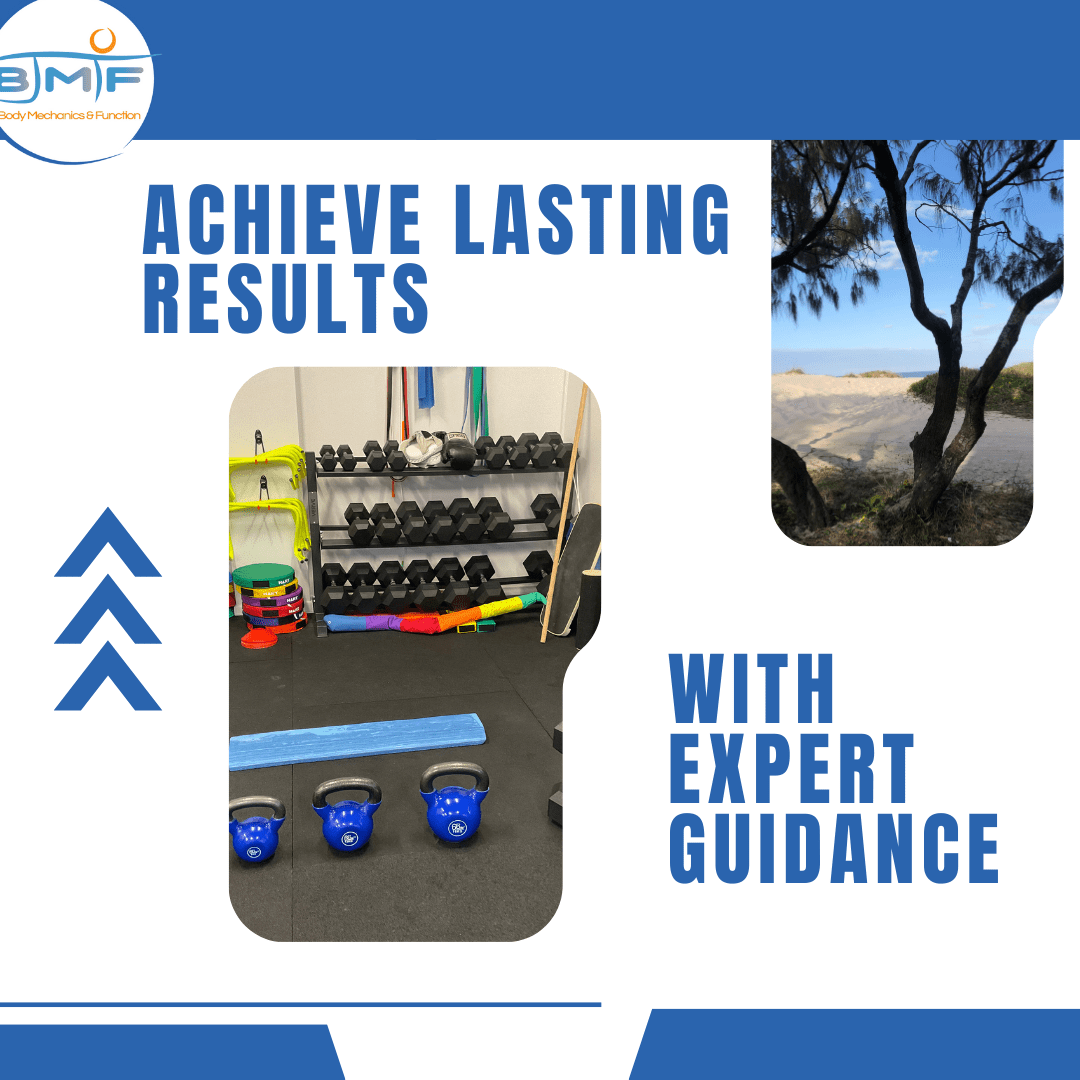 Images of a beach and a gym with the quote "achieve lasting results with Expert Guidance"
